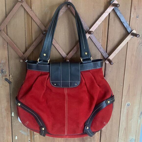 Dooney & Bourke red suede leather satchel bag - Picture 3 of 12